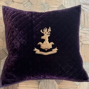 Ralph Lauren Purple Velvet Pillow with Gold Stag
